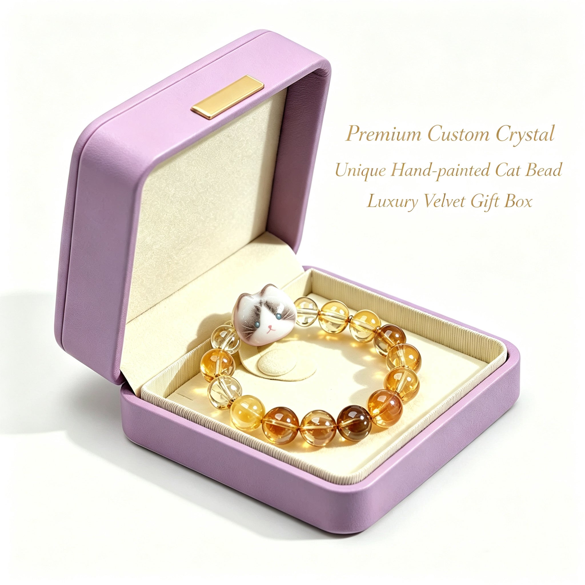 Luxury Temple Blessing Custom Crystal Bracelet Gift Box, High-Grade Crystal Five Elements Custom Cat Jewelry With Handwritten Blessing Card