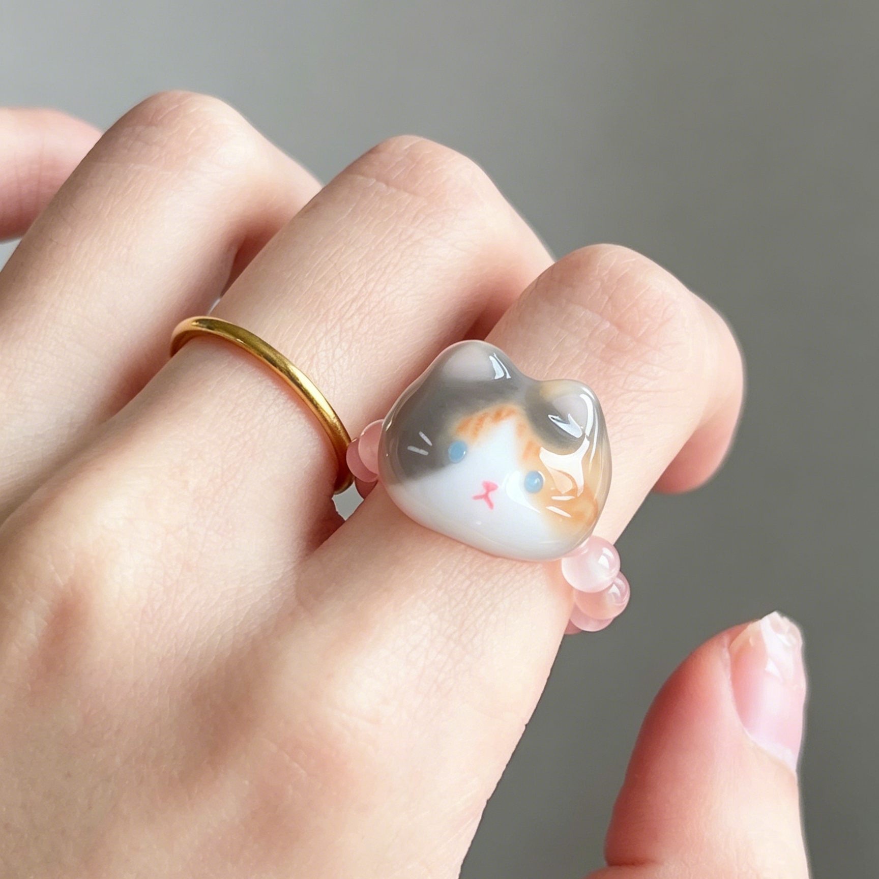 Dainty 2mm Crystal Cat Head Ring, Minimalist Cute Kitten Stackable Ring, Ready-Made Pet Jewelry Gift For Cat Lovers