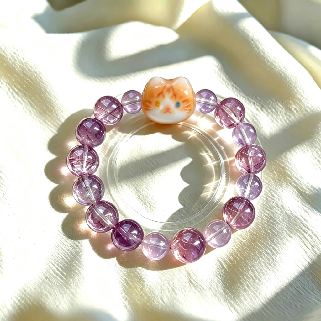 Classic Crystal Cat Head Bracelet, Pre-Made Kitten Charm Beaded Bracelet, Daily Wear Pet Jewelry Gift For Cat Lovers