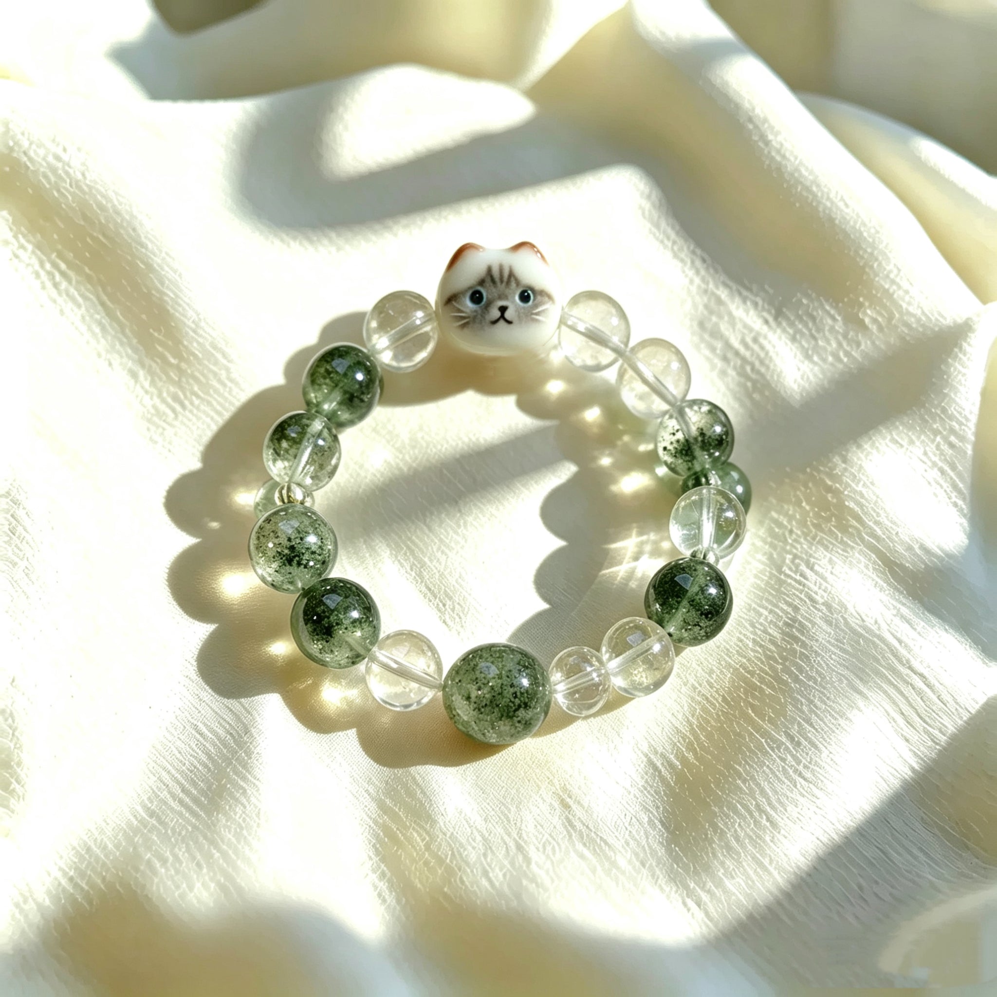 Classic Crystal Cat Head Bracelet, Pre-Made Kitten Charm Beaded Bracelet, Daily Wear Pet Jewelry Gift For Cat Lovers
