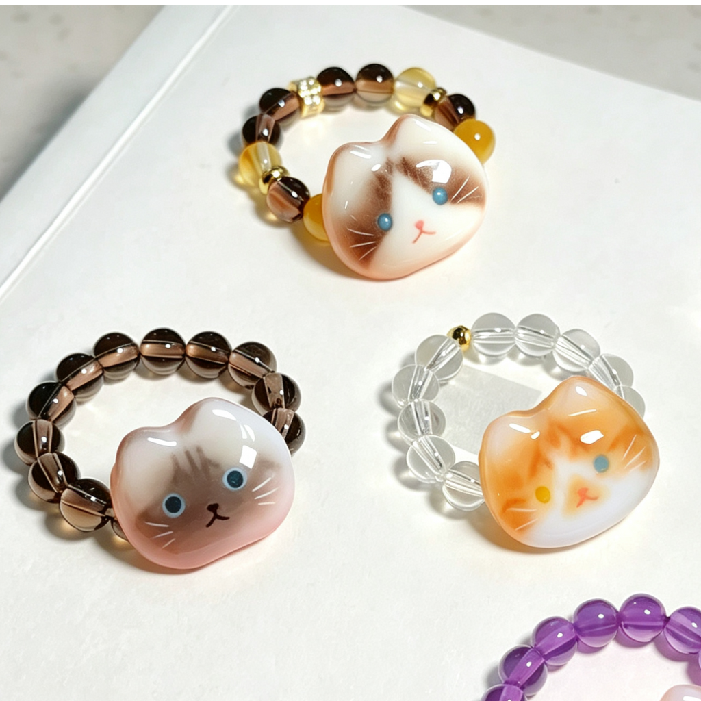 Dainty 2mm Crystal Cat Head Ring, Minimalist Cute Kitten Stackable Ring, Ready-Made Pet Jewelry Gift For Cat Lovers