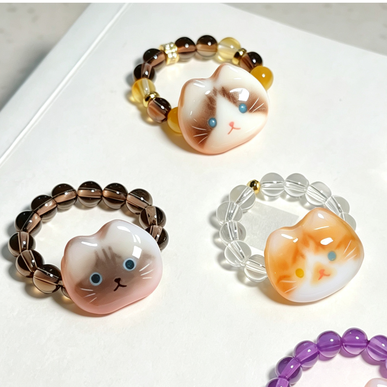 Dainty 2mm Crystal Cat Head Ring, Minimalist Cute Kitten Stackable Ring, Ready-Made Pet Jewelry Gift For Cat Lovers