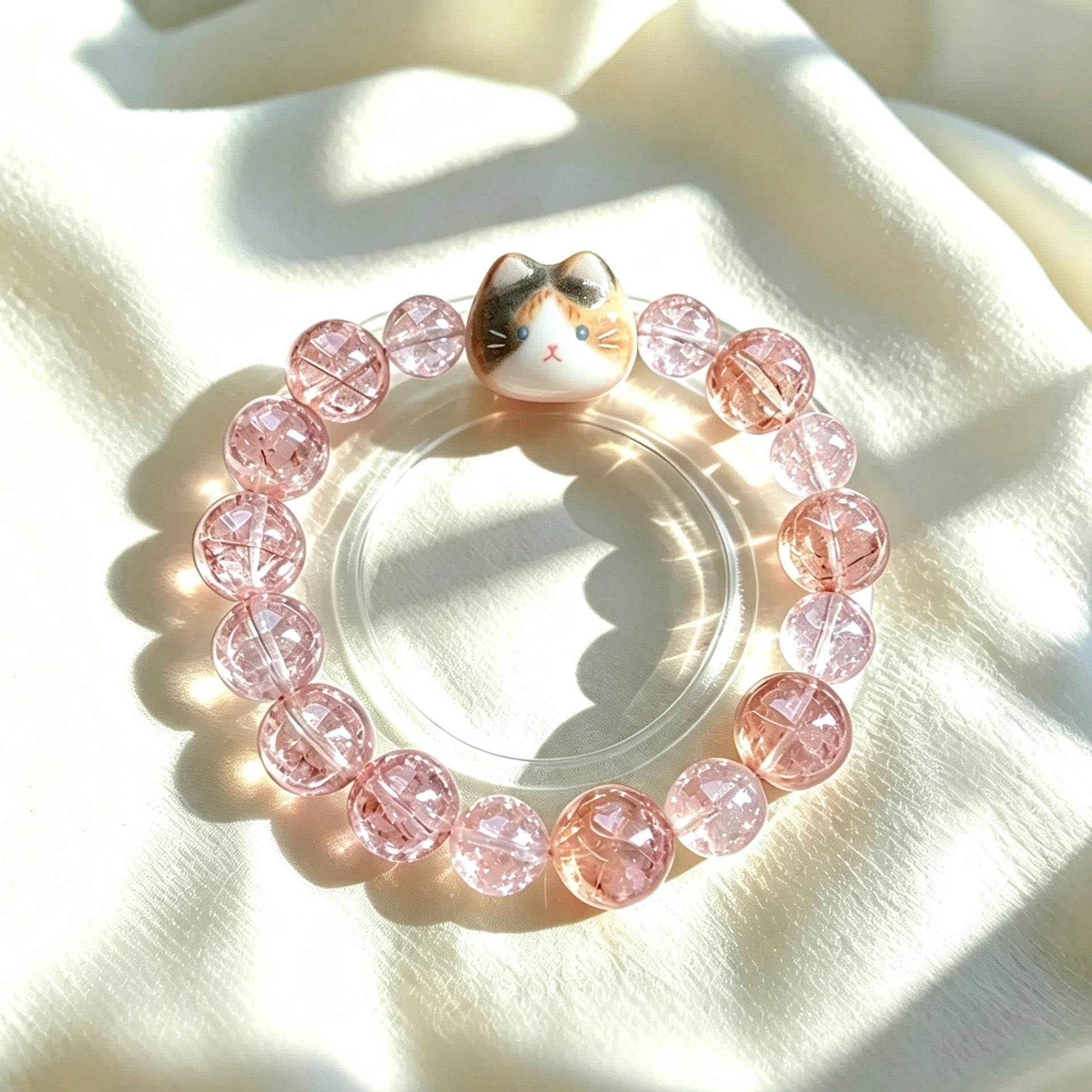 Classic Crystal Cat Head Bracelet, Pre-Made Kitten Charm Beaded Bracelet, Daily Wear Pet Jewelry Gift For Cat Lovers